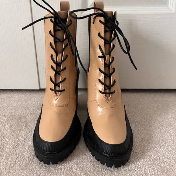 Tan and black lace boot chunky heel - Picture 3 of 3